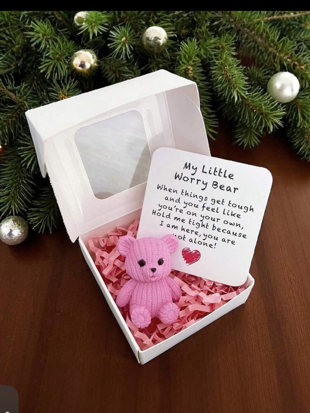 Pink Knit Mini Worry Bear with Message Card -